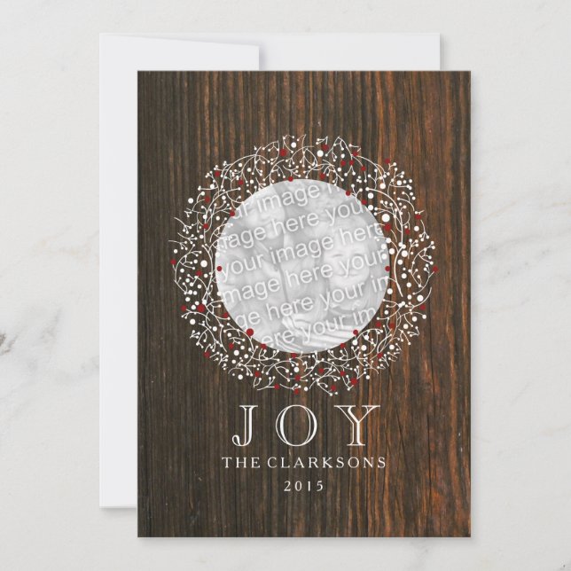 Cartes Pour Fêtes Annuelles Red Berries Wreath + Barn Wood (Devant)