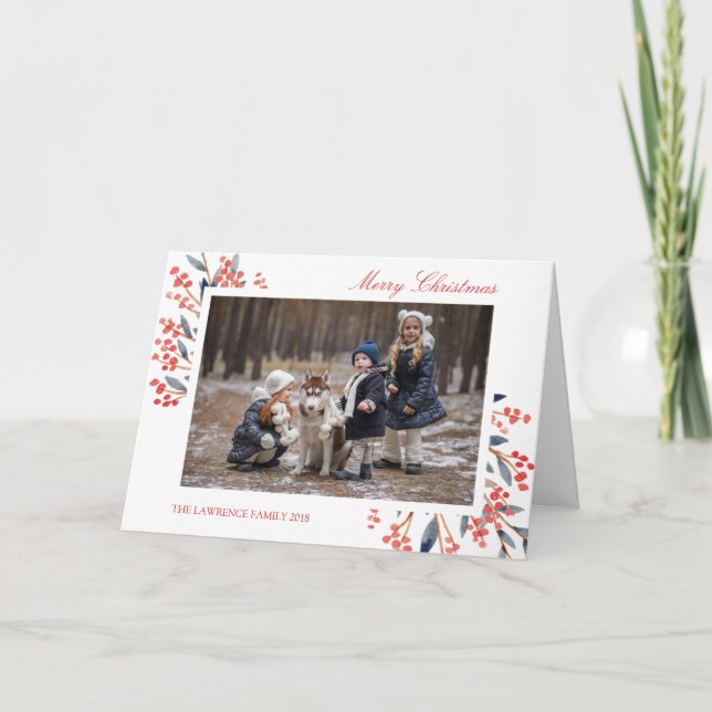 Cartes Pour Fêtes Annuelles Red Berry Foliing Photo de Noël (Devant)