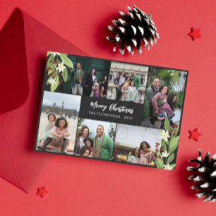 Cartes Pour Fêtes Annuelles Red Berry Green Photo Collage Joyeux Noël
