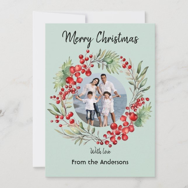 Cartes Pour Fêtes Annuelles Red Berry Noël Wreath Hiver Salutation verte (Devant)