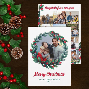 Cartes Pour Fêtes Annuelles Red Berry Wreath Joyeux photos de Noël