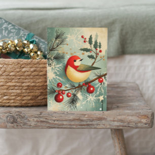 Cartes Pour Fêtes Annuelles Red Bird SnowBranch Holly Snowflakes Vintage