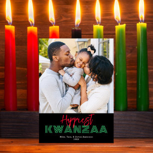 Cartes Pour Fêtes Annuelles Red Black Green Happiest Kwanzaa Stripe Photo