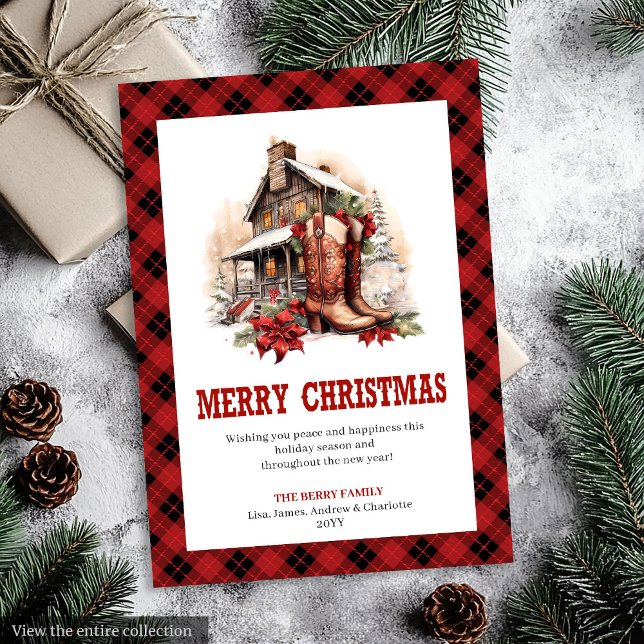 Cartes Pour Fêtes Annuelles Red black Western card buffalo plaid Christmas (Red black Western card buffalo plaid Christmas

)