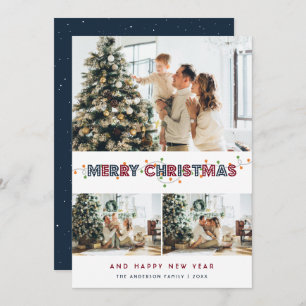 Cartes Pour Fêtes Annuelles Red Blue Christmas Lights 3 Photo Collage
