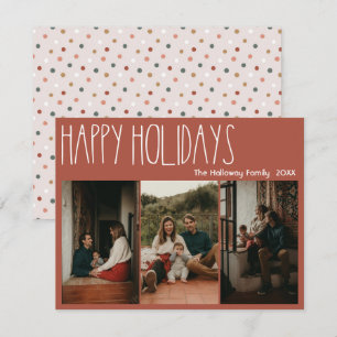 Cartes Pour Fêtes Annuelles Red Boho Polka Dot Joyeuses Vacances Trois photos