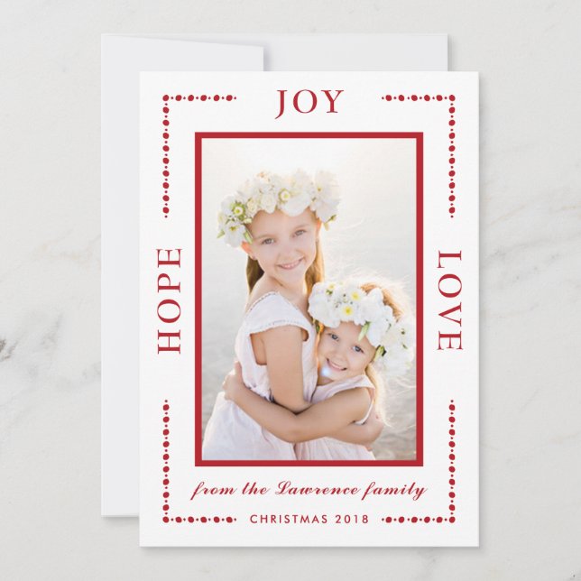 Cartes Pour Fêtes Annuelles Red Border Hope Joy Love Modern Christmas Photo (Devant)