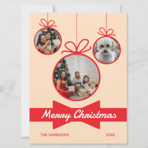 Cartes Pour Fêtes Annuelles Red Bow Christmas Ball Three Photos