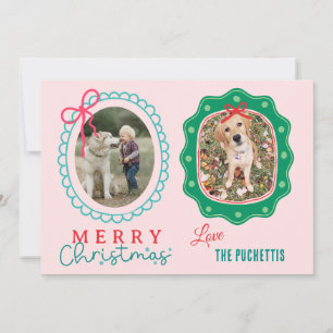 Cartes Pour Fêtes Annuelles Red Bow Deux cadres photo Noël