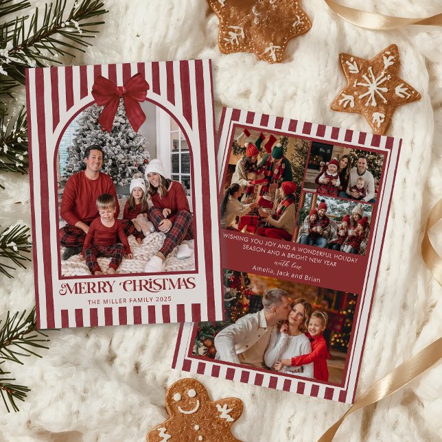 Cartes Pour Fêtes Annuelles Red Bow Family Photo Christmas Holiday Card (Créateur téléchargé)