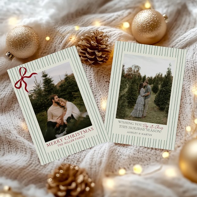 Cartes Pour Fêtes Annuelles Red Bow Family Photo Christmas Holiday Card  (Créateur téléchargé)