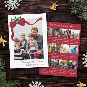 Cartes Pour Fêtes Annuelles Red Bow & Green Année En Revue Joyeux Noël