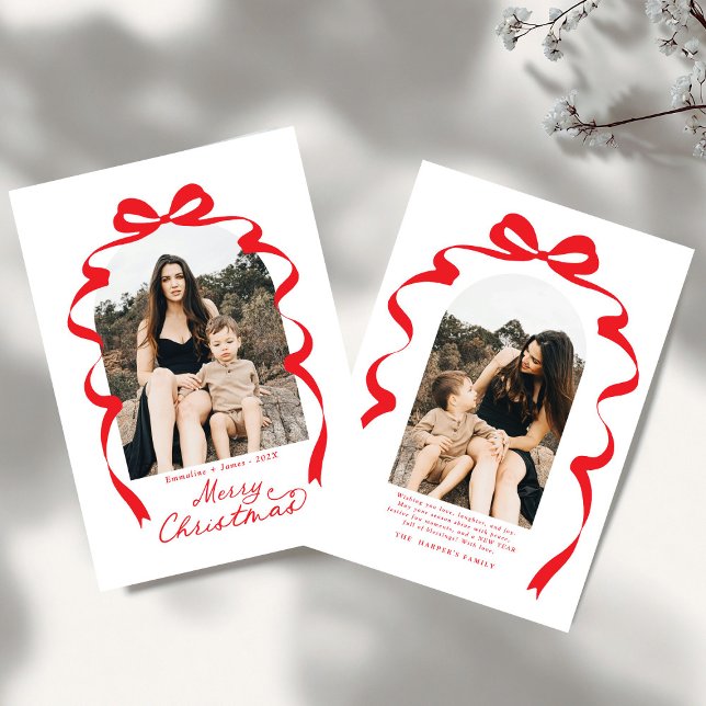 Cartes Pour Fêtes Annuelles Red Bow Photo Joyeux Arche de Noël (Créateur téléchargé)