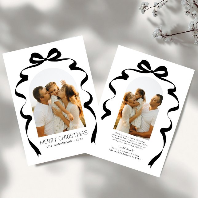 Cartes Pour Fêtes Annuelles Red Bow Photo Joyeux Arche de Noël (Créateur téléchargé)