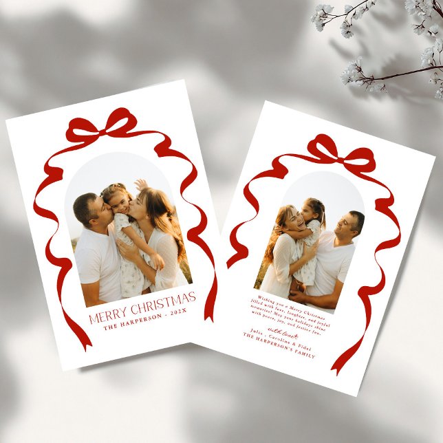 Cartes Pour Fêtes Annuelles Red Bow Photo Joyeux Arche de Noël (Créateur téléchargé)