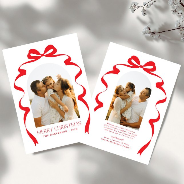 Cartes Pour Fêtes Annuelles Red Bow Photo Joyeux Arche de Noël (Créateur téléchargé)