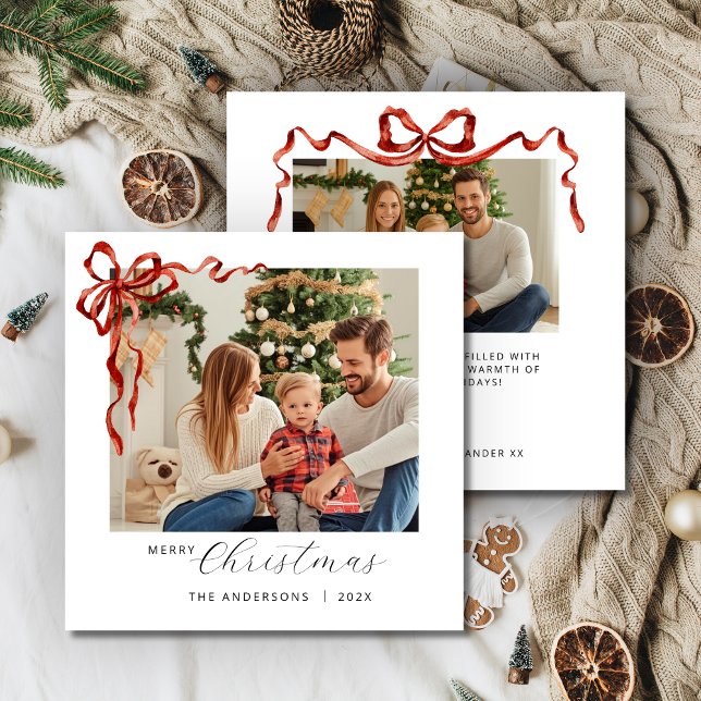 Cartes Pour Fêtes Annuelles Red Bow Square Christmas Photo (Red Bow Square Christmas Photo Holiday card
)