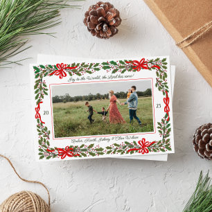 Cartes Pour Fêtes Annuelles Red Bows et Holly Garland Noël en une photo