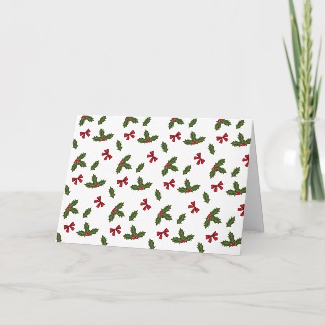 Cartes Pour Fêtes Annuelles Red Bows Et Noël Holly Plante Motif & Texte (Devant)