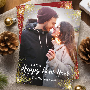 Cartes Pour Fêtes Annuelles Red Bright Sparkler Happy New Year Photo