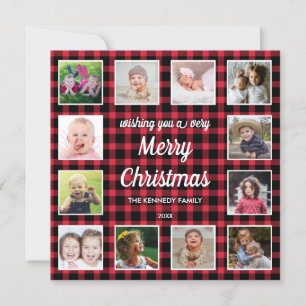 Cartes Pour Fêtes Annuelles Red Buffalo Plaid 12 Photo Collage Noël