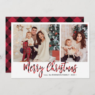 Cartes Pour Fêtes Annuelles Red Buffalo Plaid 2 Photo Collage Noël