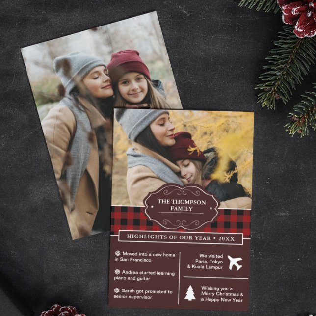Cartes Pour Fêtes Annuelles Red Buffalo Plaid Année d'examen de Noël Photo (Créateur téléchargé)