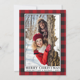 Cartes Pour Fêtes Annuelles Red Buffalo Plaid Couple photo encadrée Noël