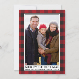 Cartes Pour Fêtes Annuelles Red Buffalo Plaid Family Photo Noël