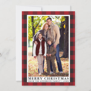 Cartes Pour Fêtes Annuelles Red Buffalo Plaid Joyeux Noël Photo de famille