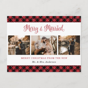 Cartes Pour Fêtes Annuelles Red Buffalo Plaid Marié et Joyeux Nouveaux mariés