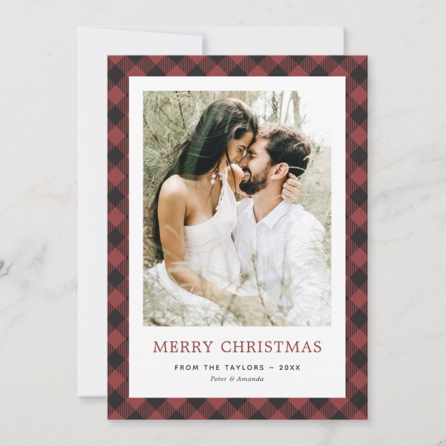 Cartes Pour Fêtes Annuelles Red Buffalo Plaid Photo Joyeux Noël (Devant)