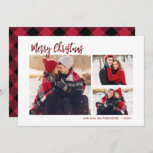 Cartes Pour Fêtes Annuelles Red Buffalo Plaid Russe 3 Multi Photo Noël