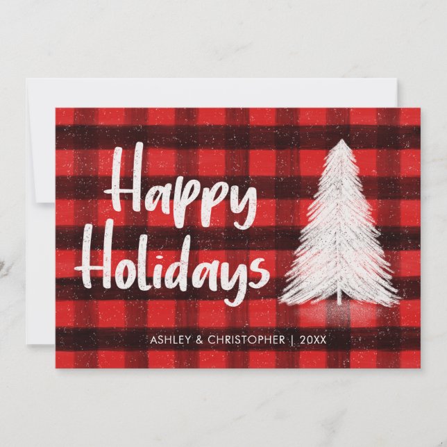 Cartes Pour Fêtes Annuelles Red Buffalo Plaid Rustic Tree tendance Happy (Devant)