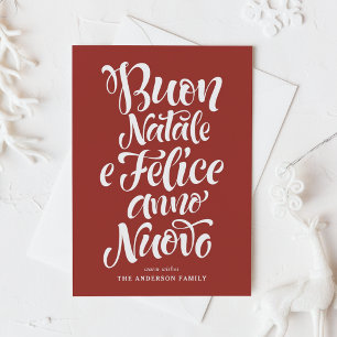 Cartes Pour Fêtes Annuelles Red Buon Natale e Felice Anno Nuovo Script