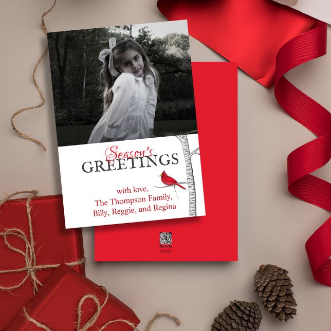 Cartes Pour Fêtes Annuelles Red Cardinal Winter Tree Classic Woodland 1 Photo (Simple winter botanical red cardinal photo card with a minimalist design.)