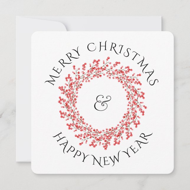 Cartes Pour Fêtes Annuelles Red Christmas Berry Wreath & Holiday Photo (Devant)