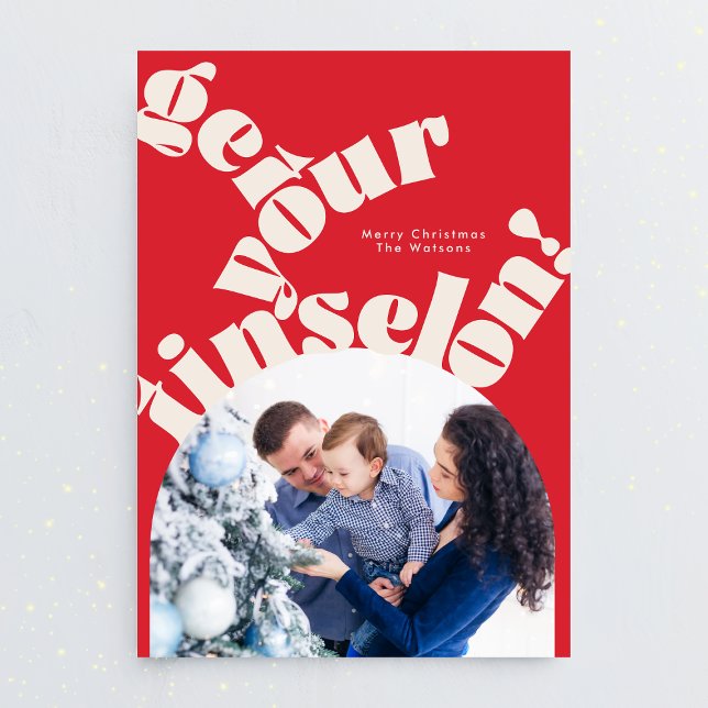Cartes Pour Fêtes Annuelles Red Christmas Bold Typographie Oval Arch Photo (Créateur téléchargé)