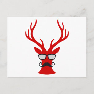 Cartes Pour Fêtes Annuelles Red Christmas deer with mustache and nerd glasses