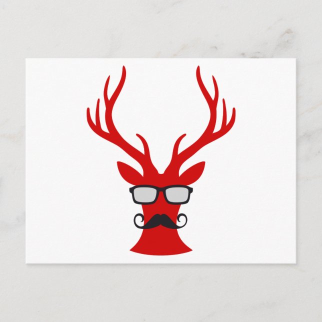 Cartes Pour Fêtes Annuelles Red Christmas deer with mustache and nerd glasses (Devant)