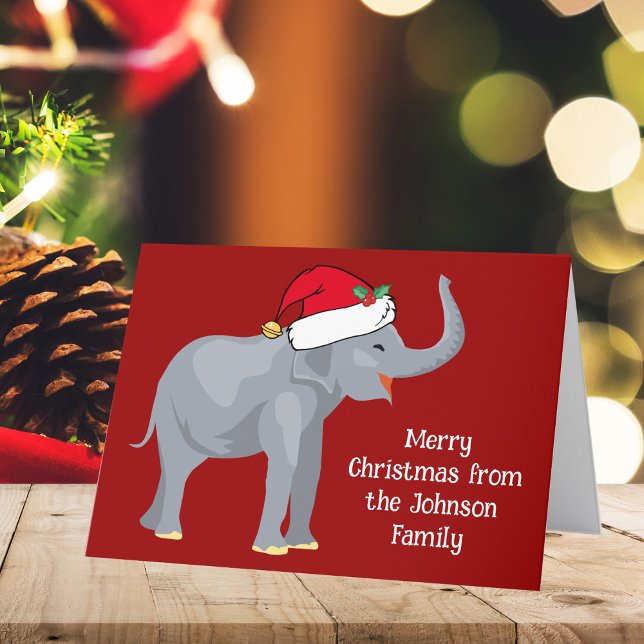 Cartes Pour Fêtes Annuelles Red Christmas Elephant mignon Enfants personnalisé (Créateur téléchargé)