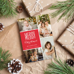 Cartes Pour Fêtes Annuelles Red Christmas Four Photo Collage<br><div class="desc">Cette carte de vacances 4-Photo présente un montage photo et un design de dos à pois motif. Tout le texte est entièrement personnalisable.</div>