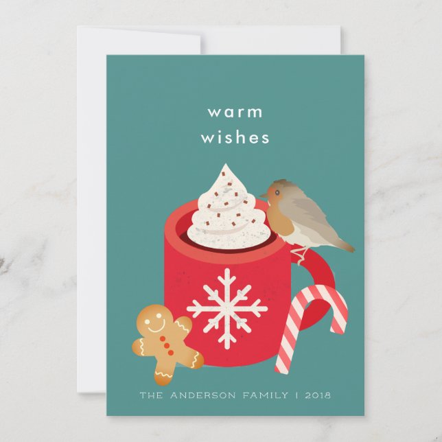Cartes Pour Fêtes Annuelles Red Christmas Mug & Robin Christmas Holiday Card (Devant)
