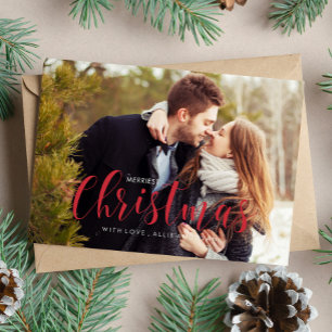 Cartes Pour Fêtes Annuelles Red Christmas Pines Photo Grey