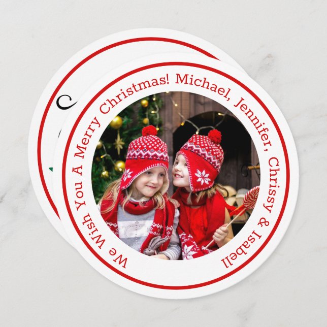 Cartes Pour Fêtes Annuelles Red Circle Photo Ajouter un message et des noms No (Devant / Derrière)