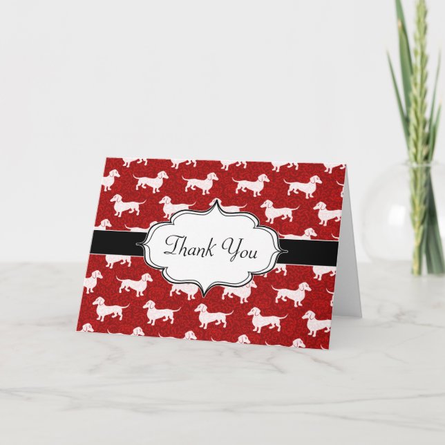 Cartes Pour Fêtes Annuelles Red Damask Dachshunds (Devant)