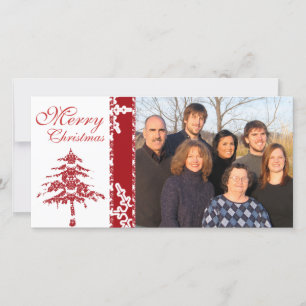 Cartes Pour Fêtes Annuelles Red Damask Tree & Snowflakes Joyeux Noël