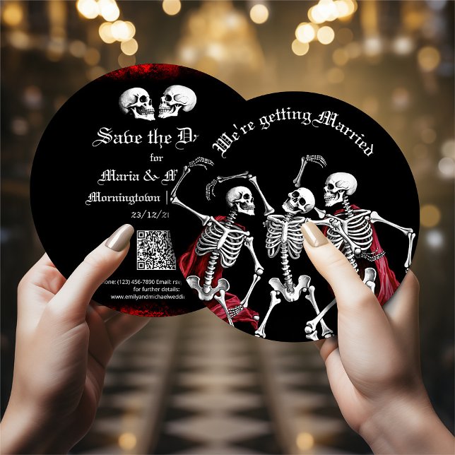Cartes Pour Fêtes Annuelles Red Death Dancing Skeletons Mariage gothique (Créateur téléchargé)