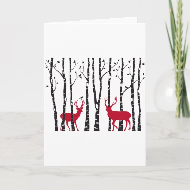 Cartes Pour Fêtes Annuelles Red deers in birch tree forest (Devant)
