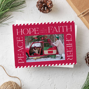Cartes Pour Fêtes Annuelles Red Elegant Peace Hope Faith Cheer Christmas Photo
